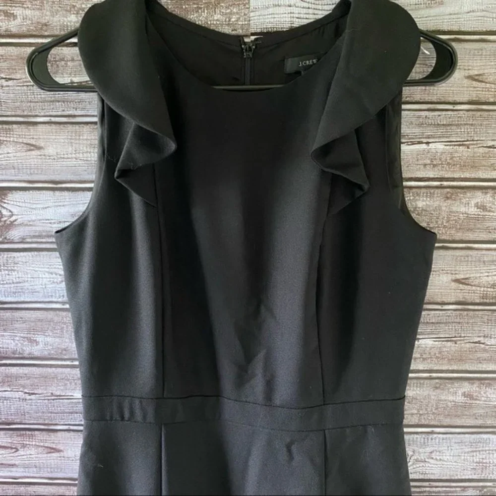 J Crew Women's Sleeveless Sheath Dress Size 4 Tall‎ Black 100% Wool Back Zipper